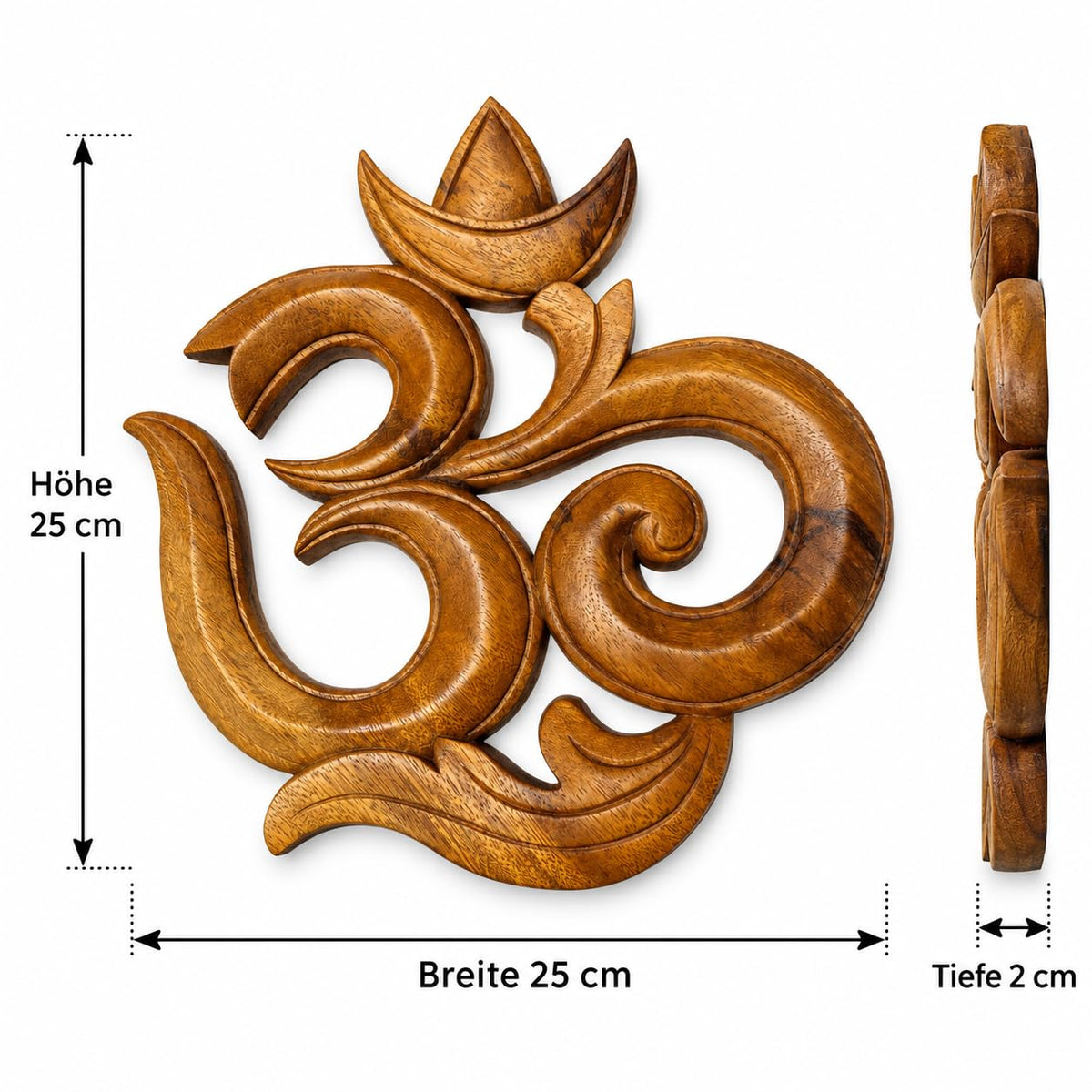 Maßgrafik: OM-Wandbild aus Akazienholz in der 25-cm-Ausführung