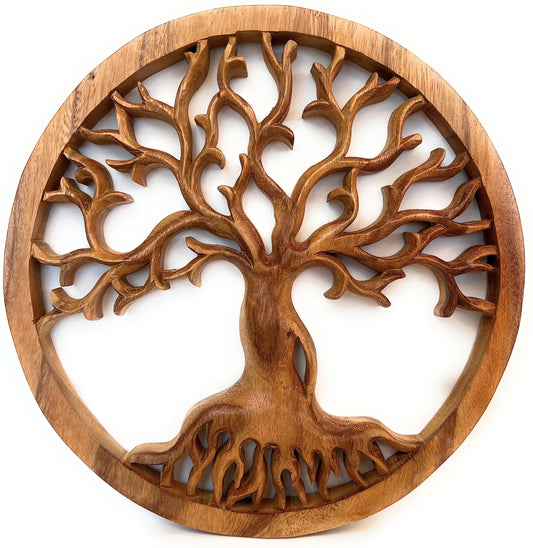 Rundes Baum-des-Lebens-Wandbild aus Akazienholz mit fein verzweigten Ästen