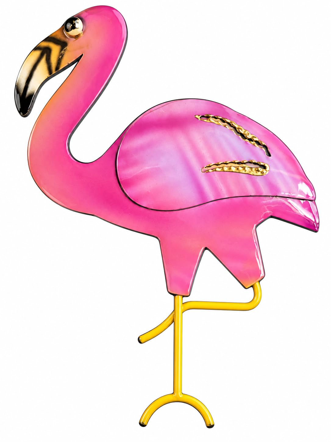 Pinker Flamingomagnet aus Metall mit gelben Beinen
