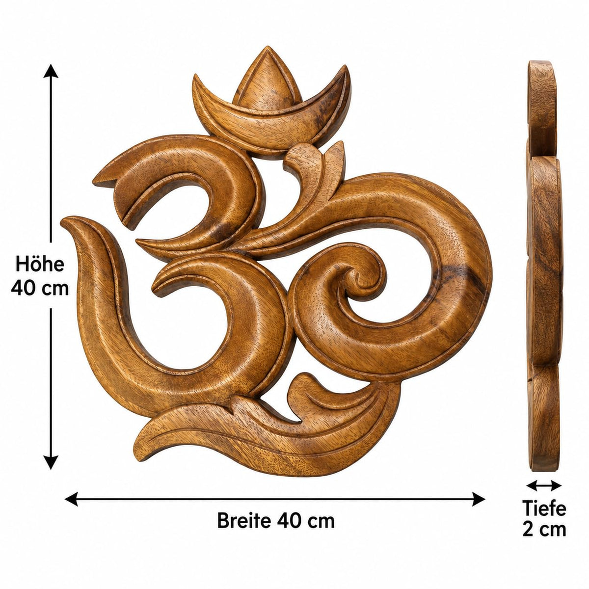 Maßgrafik: OM-Wandbild aus Akazienholz in der 40-cm-Ausführung