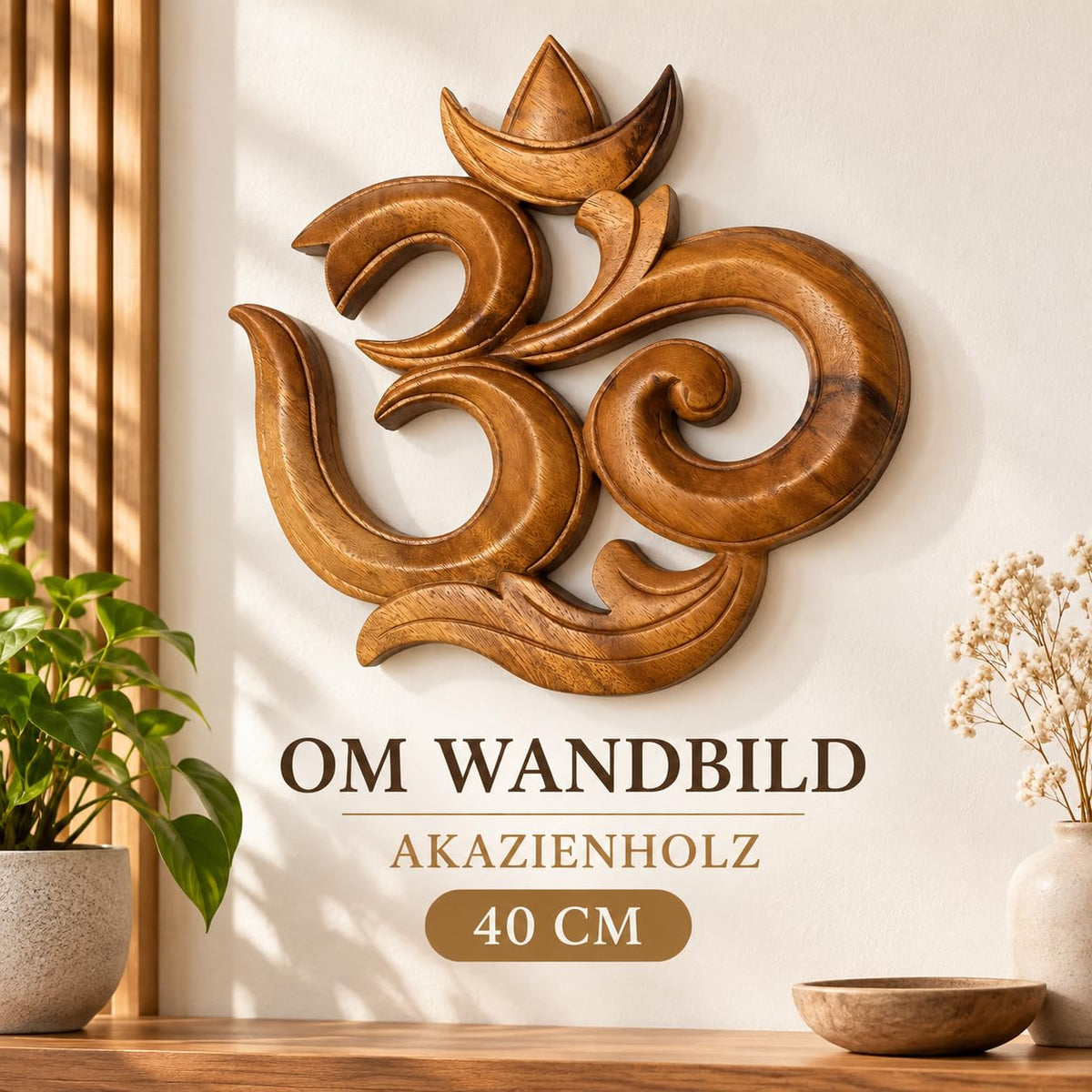 Dekorations- oder Anwendungsbeispiel: OM-Wandbild aus Akazienholz in der 40-cm-Ausführung