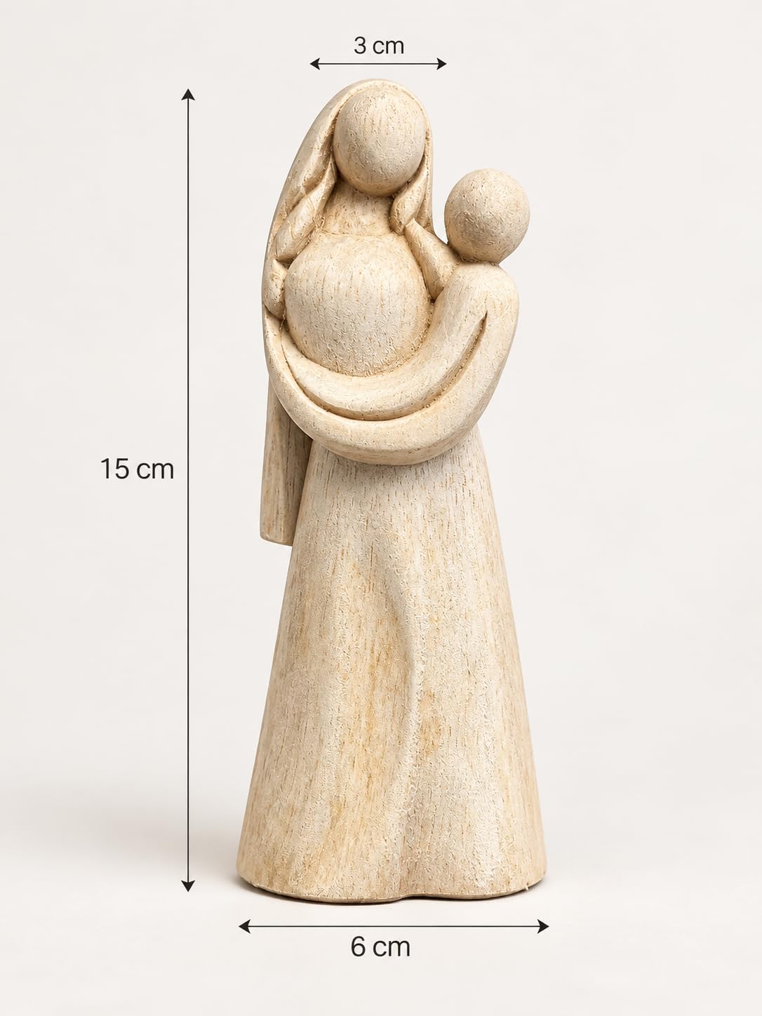 Maßgrafik der Marienfigur: 15 cm hoch, 6 cm breit und 3 cm tief