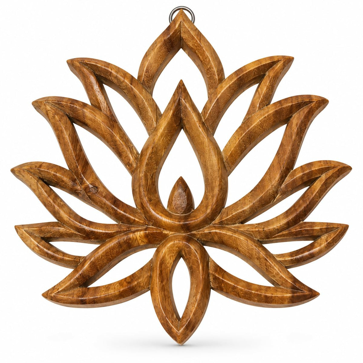 Lotusblüten-Wandbild aus Akazienholz mit durchbrochenem Relief