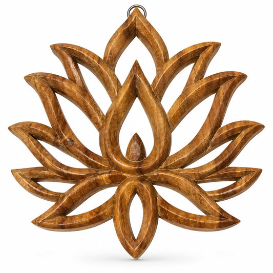 Lotusblüten-Wandbild aus Akazienholz mit durchbrochenem Relief