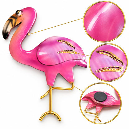 Detailansicht: Pinker Flamingomagnet aus Metall mit gelben Beinen