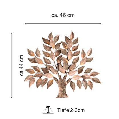 Maßgrafik: Lebensbaum-Wanddekoration aus Metall mit bronzefarbenen Blättern