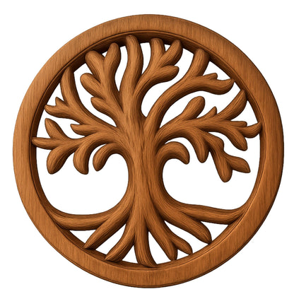 Kleines rundes Lebensbaum-Wandbild aus Akazienholz mit geschwungenen Ästen