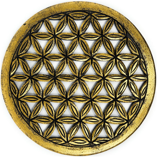 Goldfarbenes Blume-des-Lebens-Wandbild mit geometrischem Kreismuster