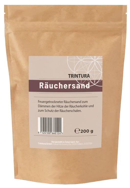 Wiederverschließbarer brauner Beutel mit TRINTURA Räuchersand, 200 g