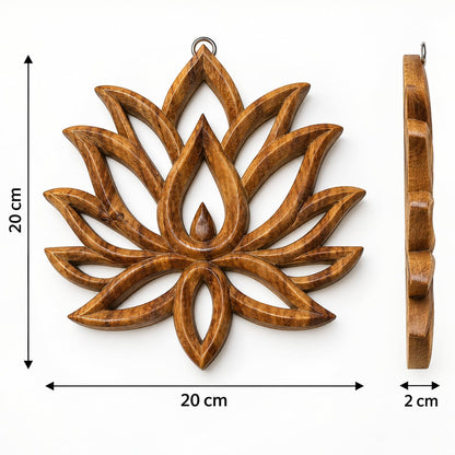 Maßgrafik: Lotusblüten-Wandbild aus Akazienholz mit durchbrochenem Relief