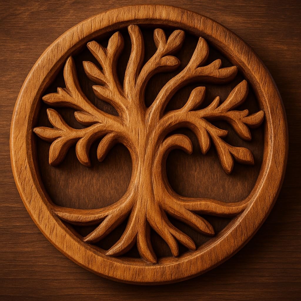 Kleines rundes Lebensbaum-Wandbild aus Akazienholz mit geschwungenen Ästen